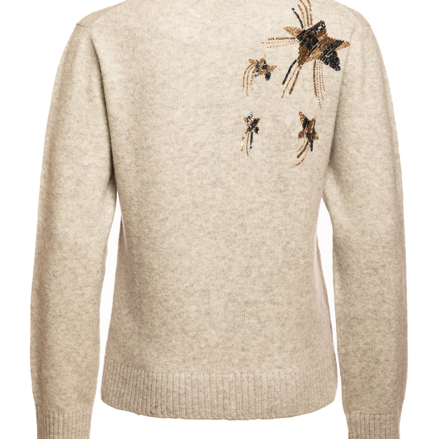 Fluorite Round Neck Embroidered Knitted Top