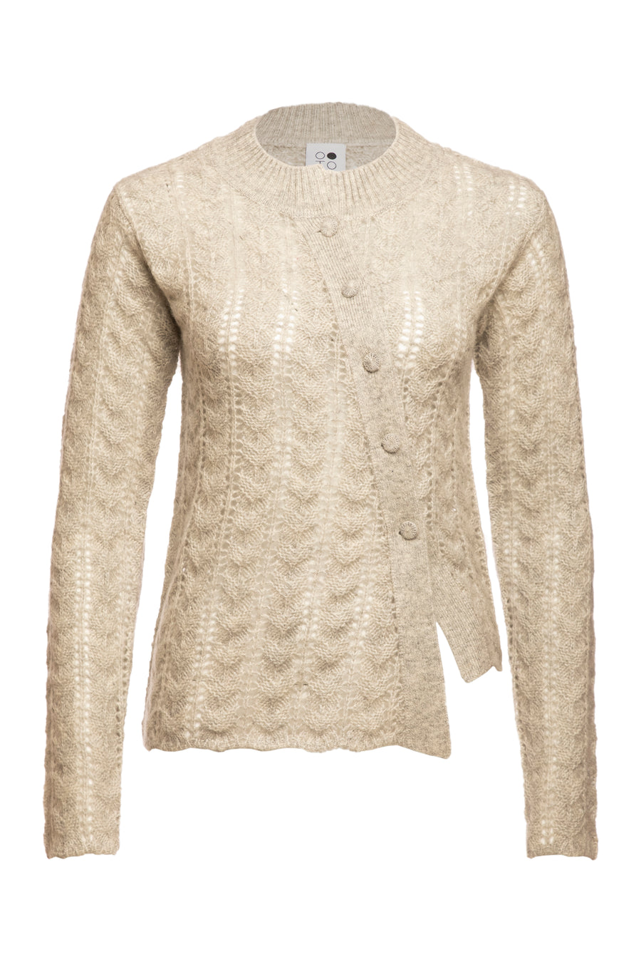 Garnet Round Neck Asymmetrical In Fish Bone Knit Sweater