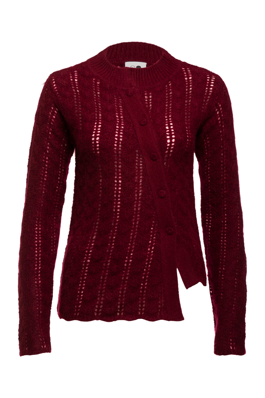 Garnet Round Neck Asymmetrical In Fish Bone Knit Sweater