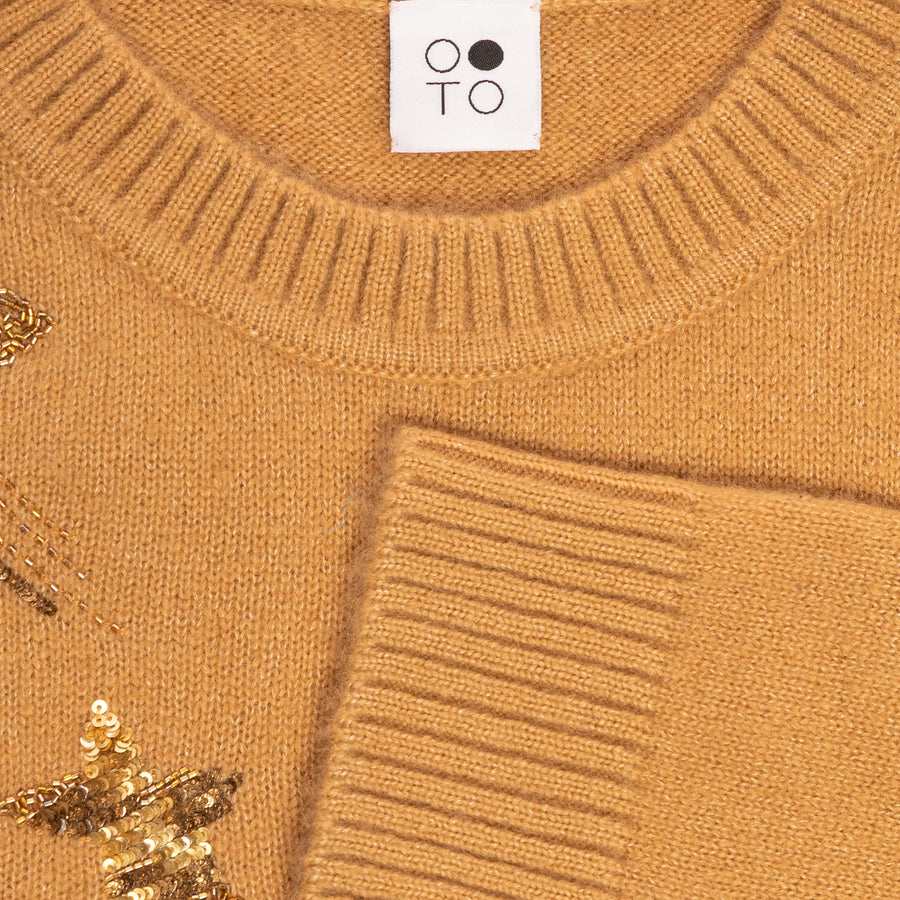 Fluorite Round Neck Embroidered Knitted Top