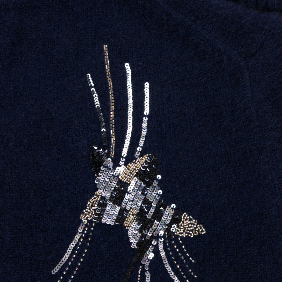 Fluorite Round Neck Embroidered Knitted Top