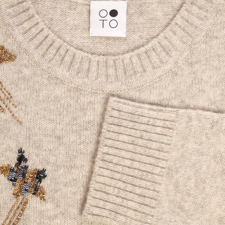 Fluorite Round Neck Embroidered Knitted Top