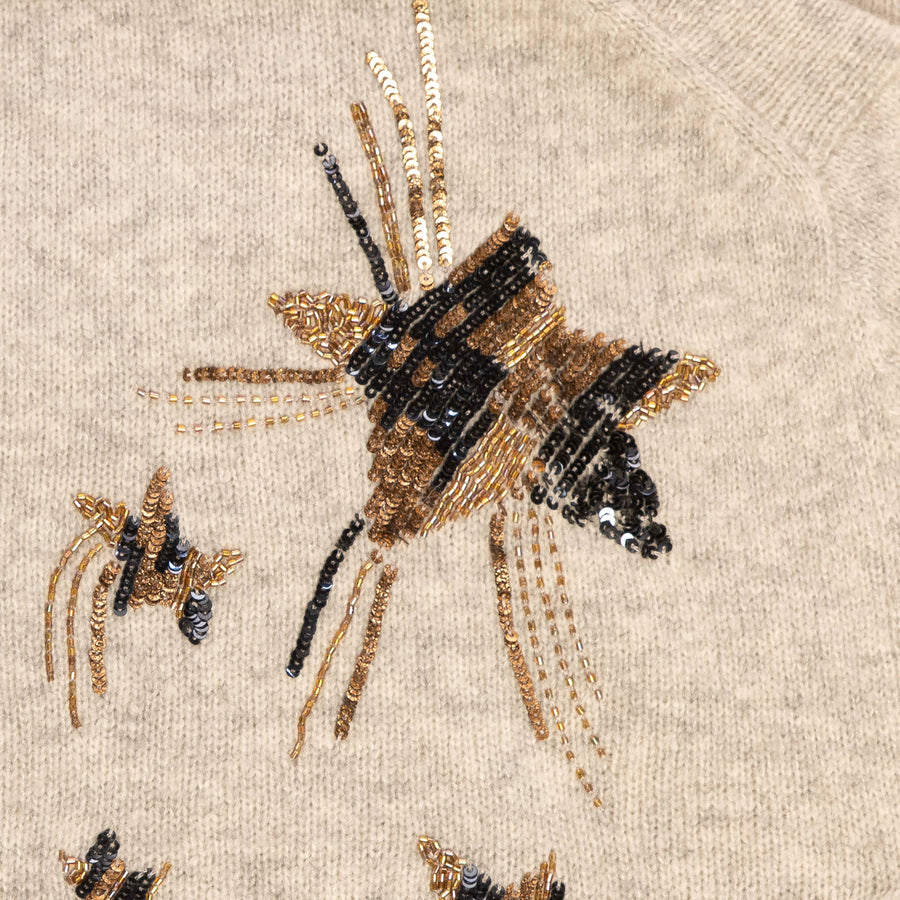 Fluorite Round Neck Embroidered Knitted Top