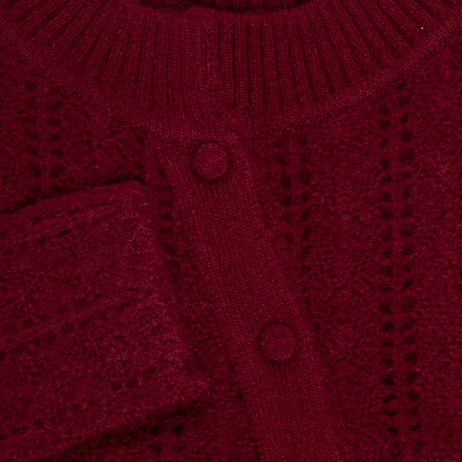 Garnet Round Neck Asymmetrical In Fish Bone Knit Sweater