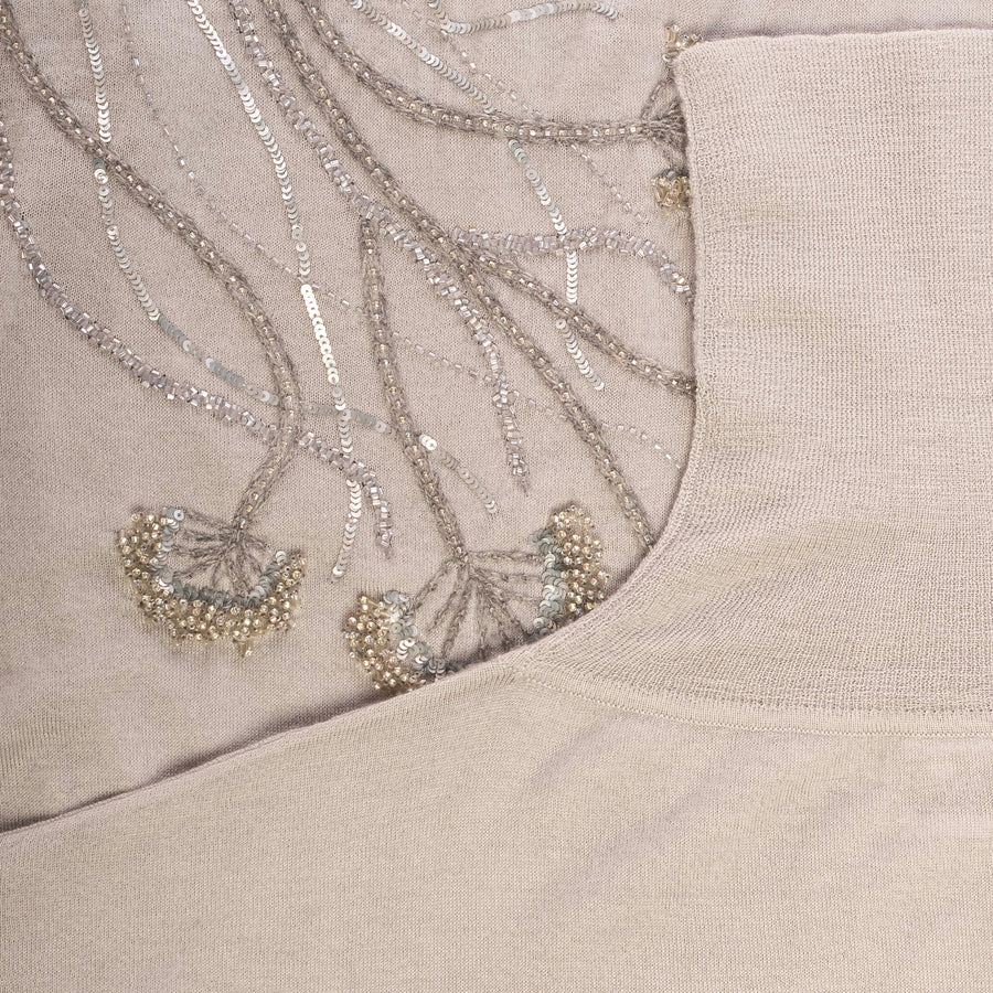 Pyrite With Floral Embroidered Knitted Turtle Neck Top