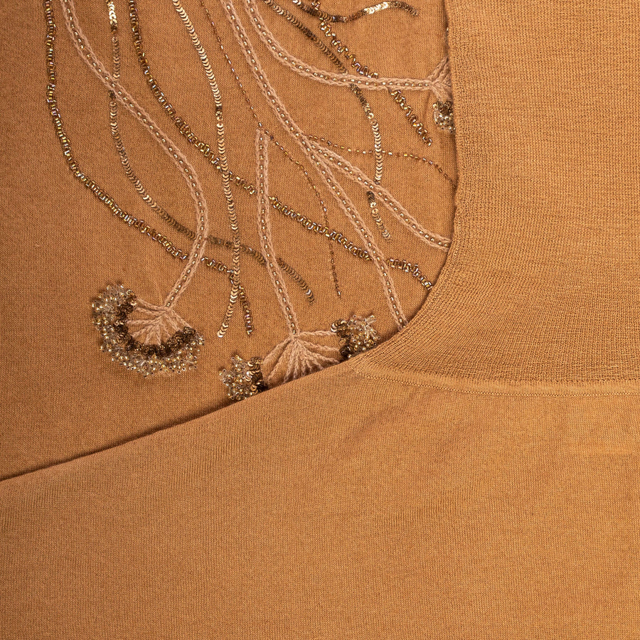 Pyrite With Floral Embroidered Knitted Turtle Neck Top