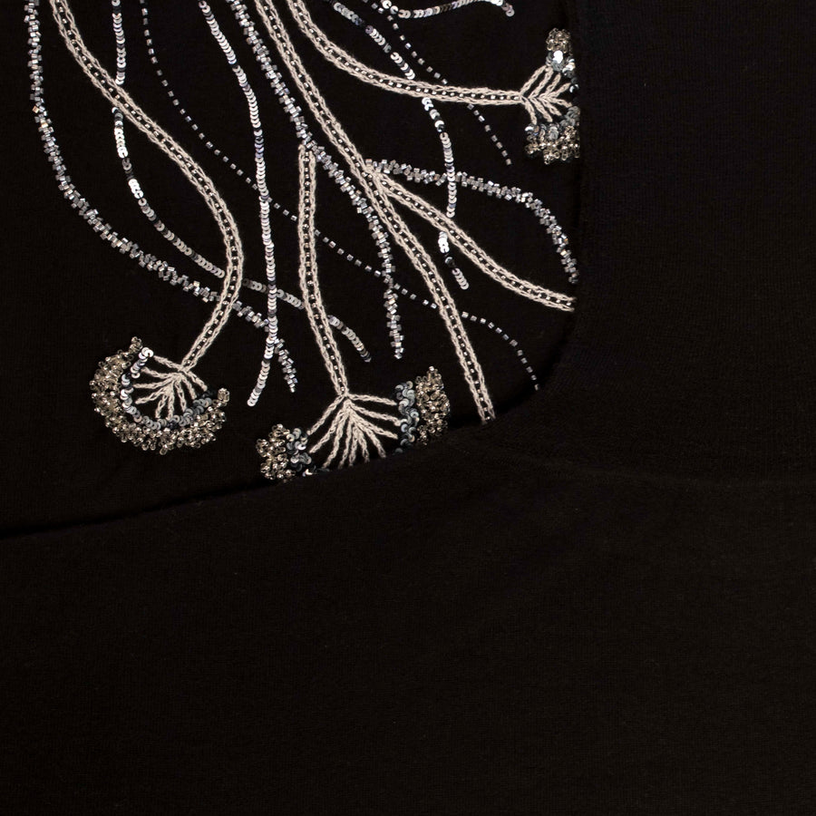 Pyrite With Floral Embroidered Knitted Turtle Neck Top