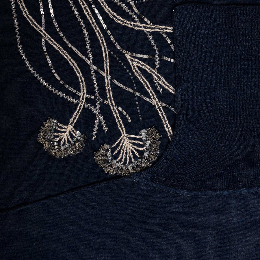 Pyrite With Floral Embroidered Knitted Turtle Neck Top