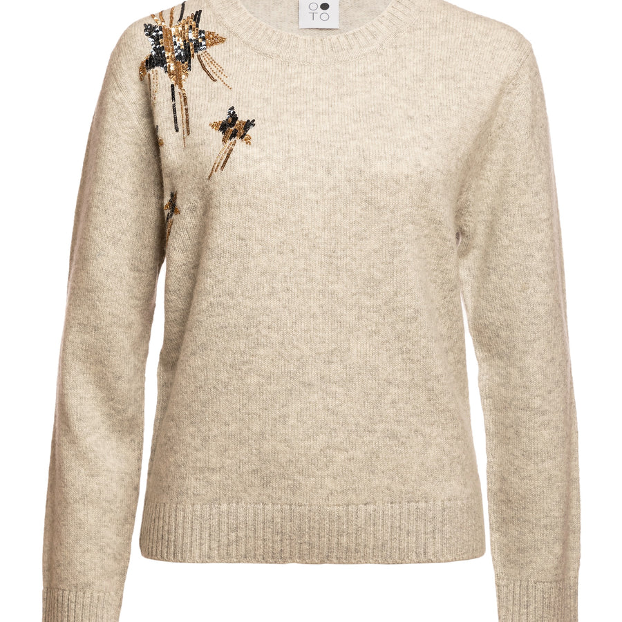 Fluorite Round Neck Embroidered Knitted Top