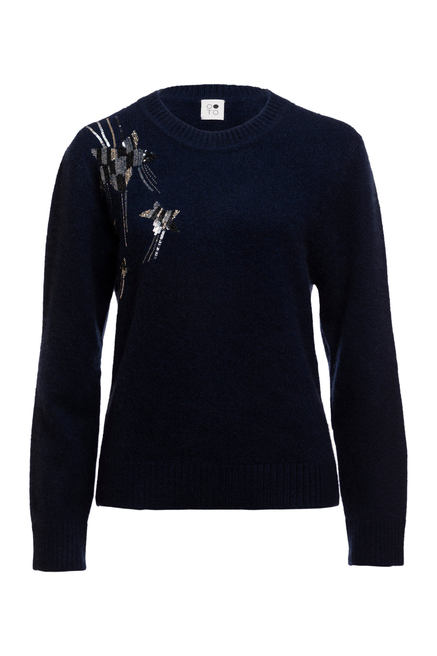 Fluorite Round Neck Embroidered Knitted Top