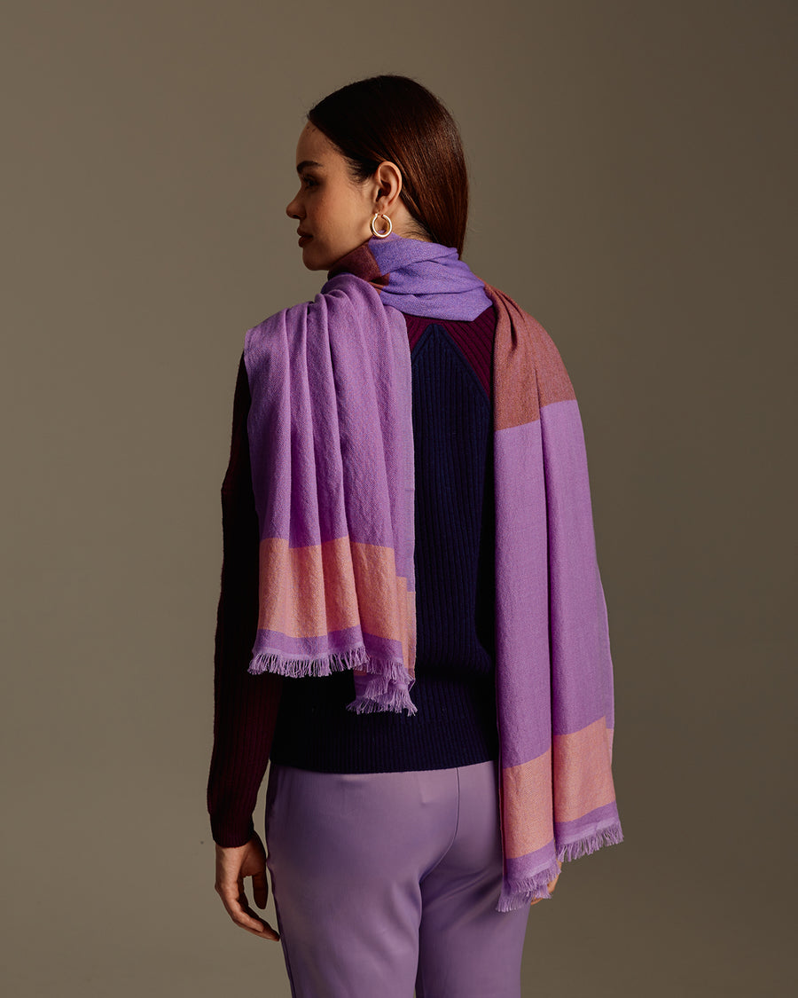 Block Stripe Yarn Dyed Cashmere Scarf For Women