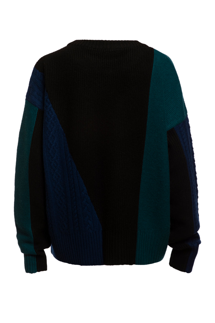 Back of Black/Teal/Blue Citrine Color Block Oversized Sweater