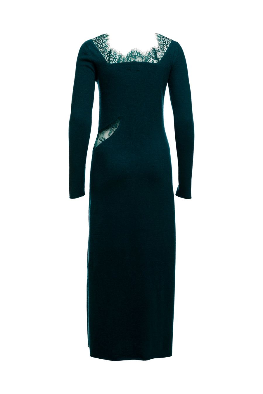 Back of Teal Jade Lace Midi Dress