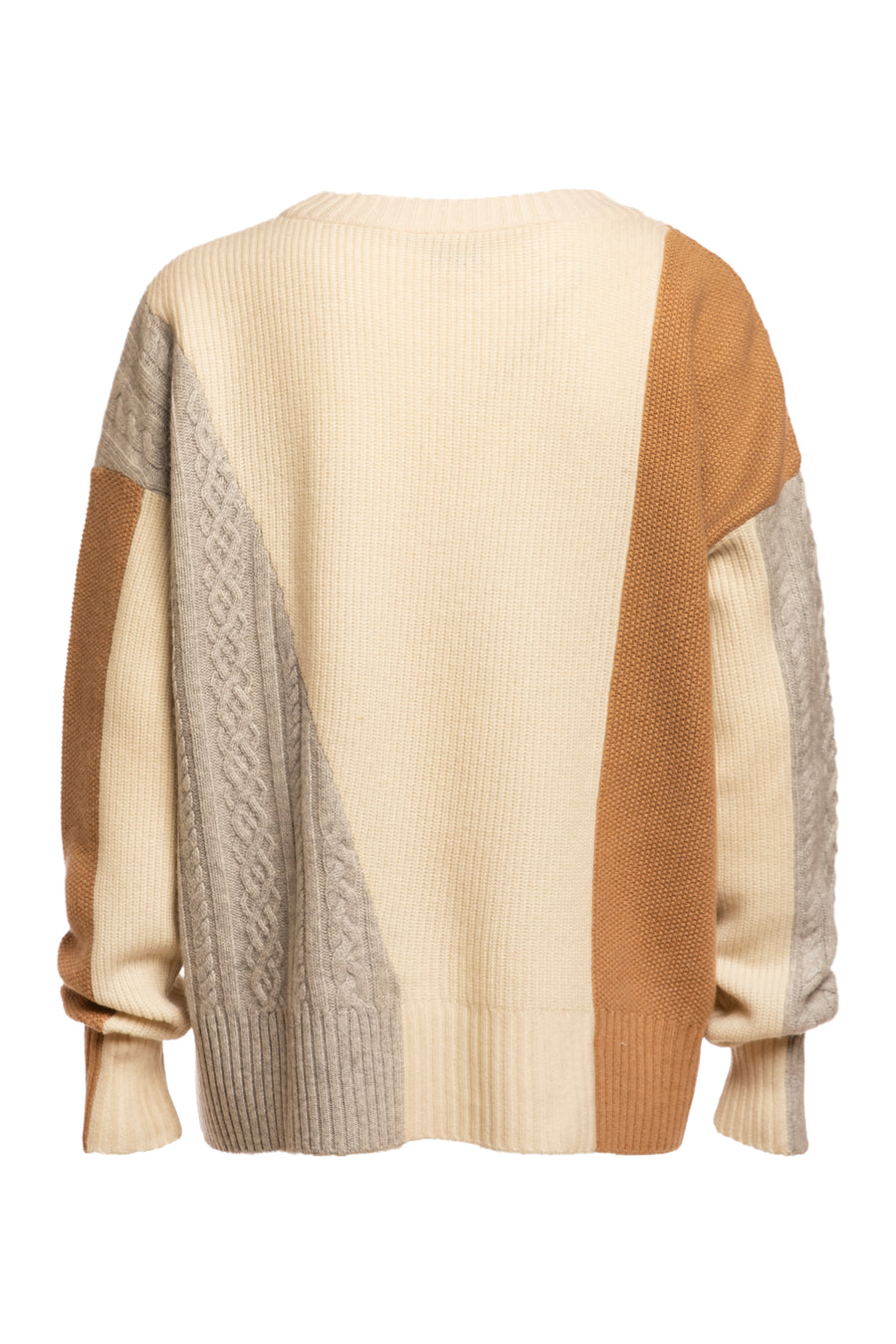 Back of White/Camel/Grey Citrine Color Block Oversized Sweater
