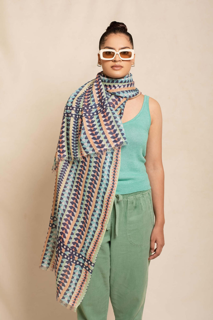 Block Printed Premium Mosaic Scarf | Tara Oriental