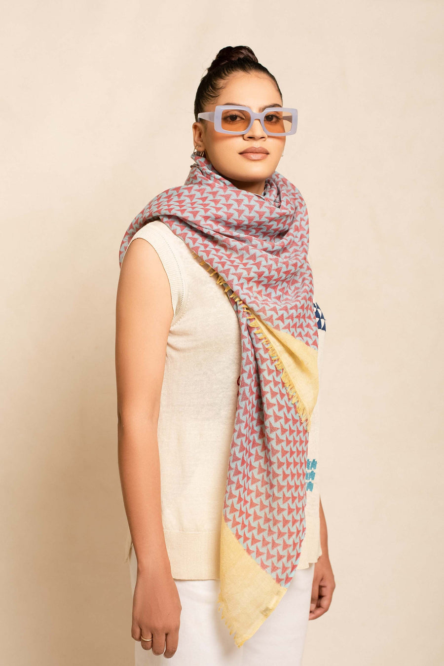 Block Printed Tile | Linen Scarf For Women