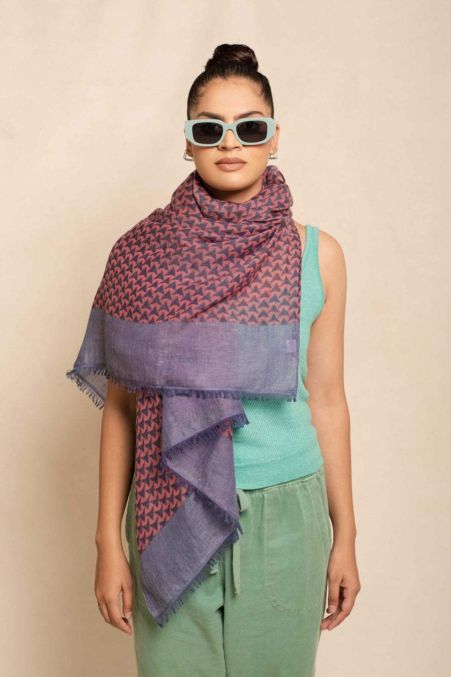 Block Printed Tile | Linen Scarf For Women