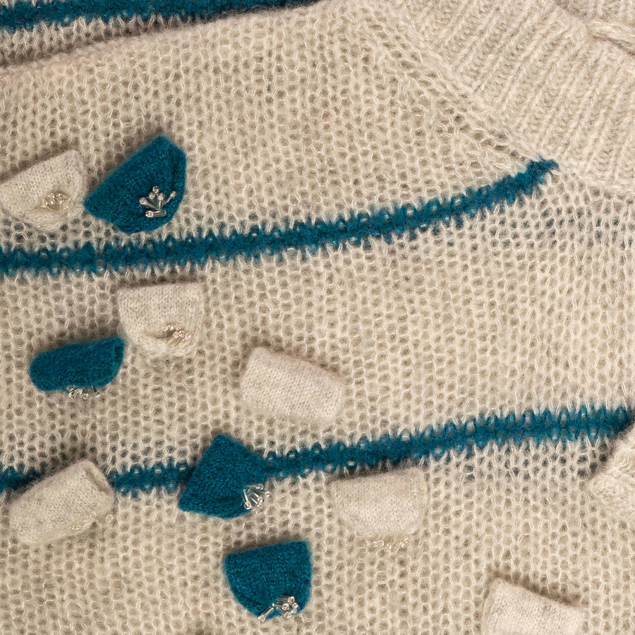 Grey/Teal Opal Loose fit Embroidered Sweater