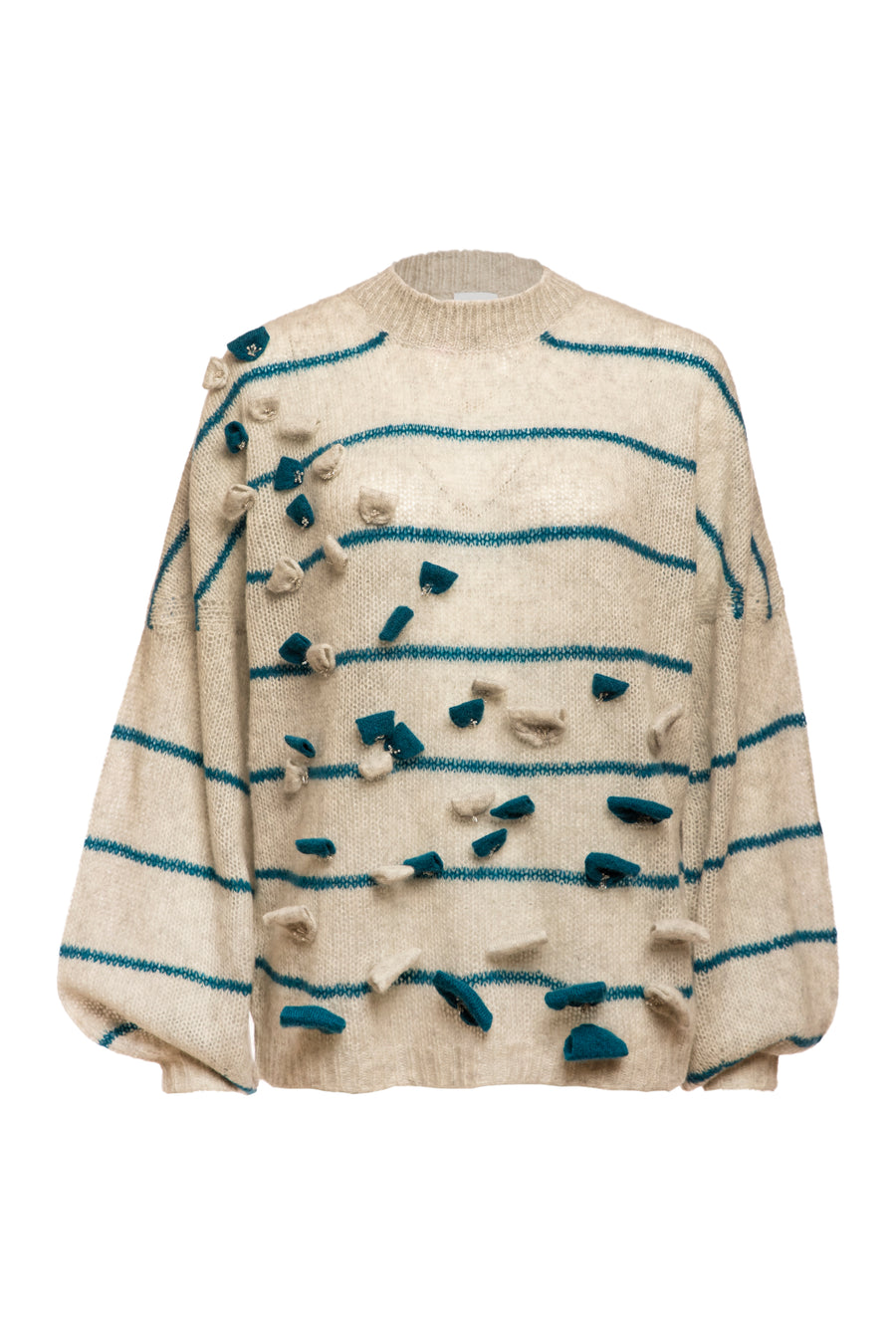 Grey/Teal Opal Loose fit Embroidered Sweater