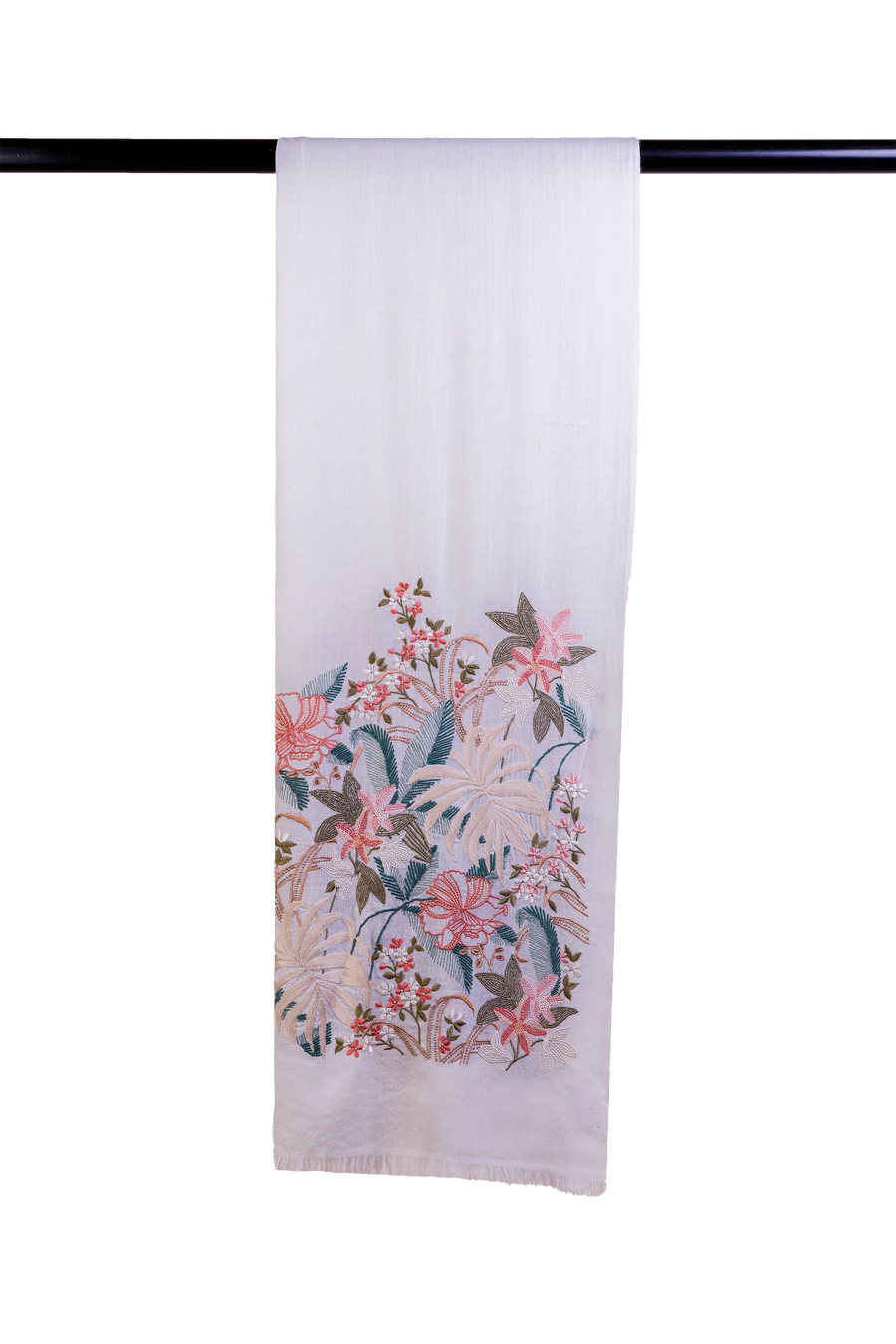 White Jungle Dream Embroidered Cashmere Scarf