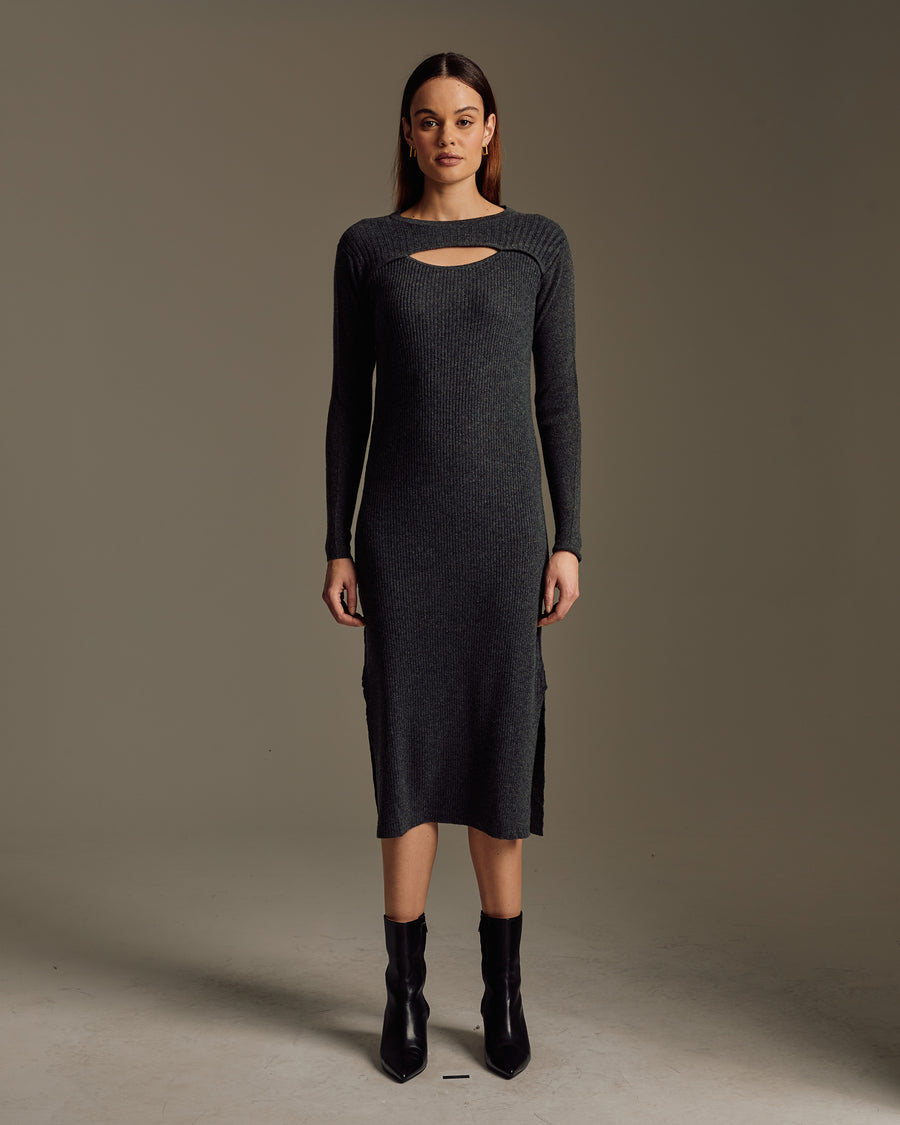 Women's Wool Cashmere Multi Ribbed Midi Dress