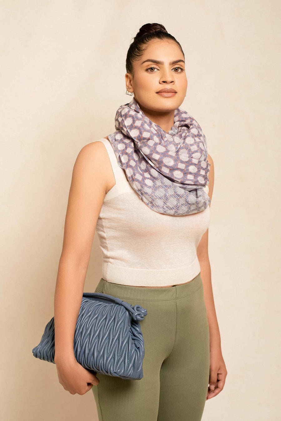 Natural Printed Nepali Geo Unisex Linen Scarf