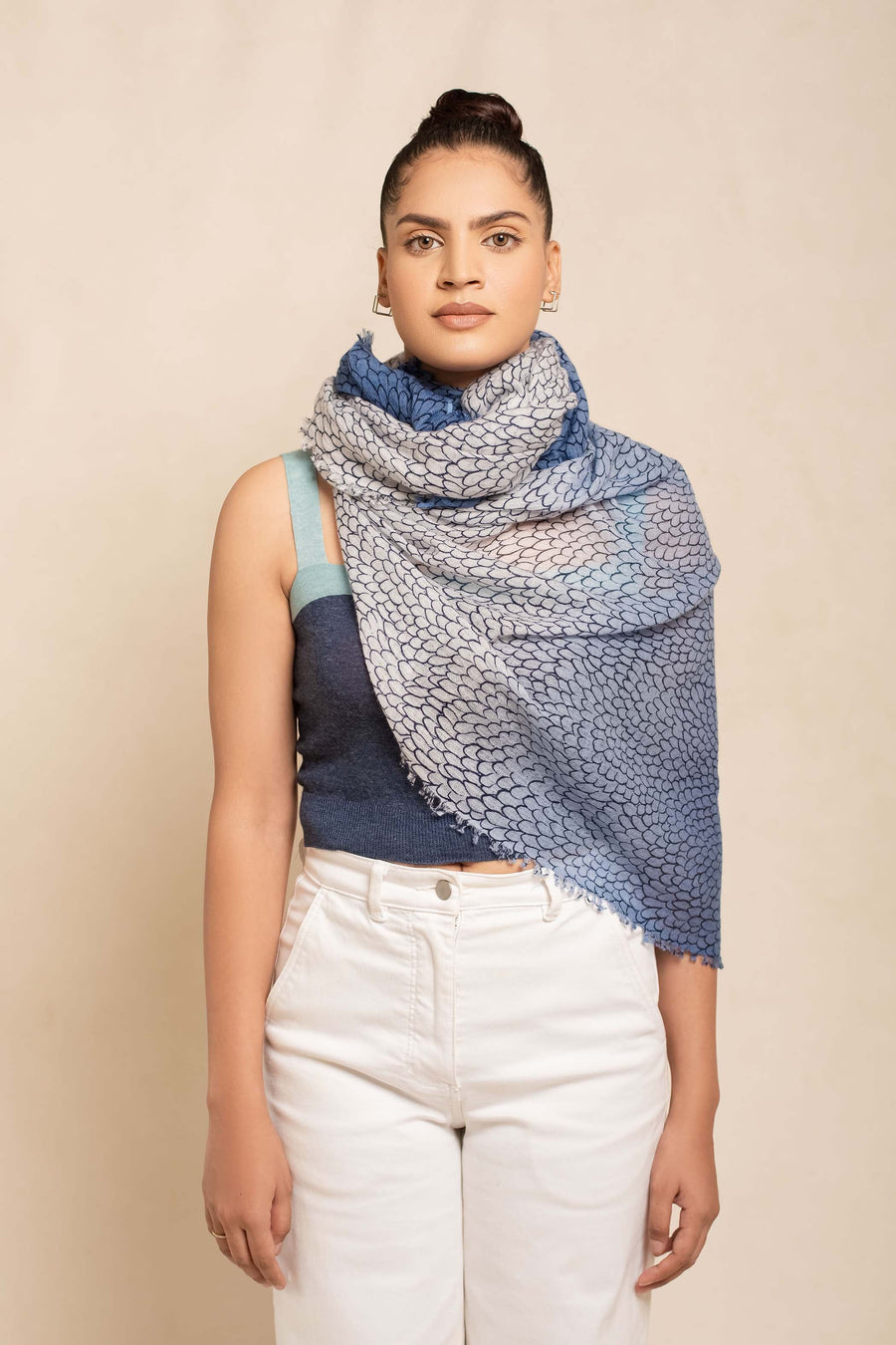 Natural Printed Nepali Texture Scarf - Women