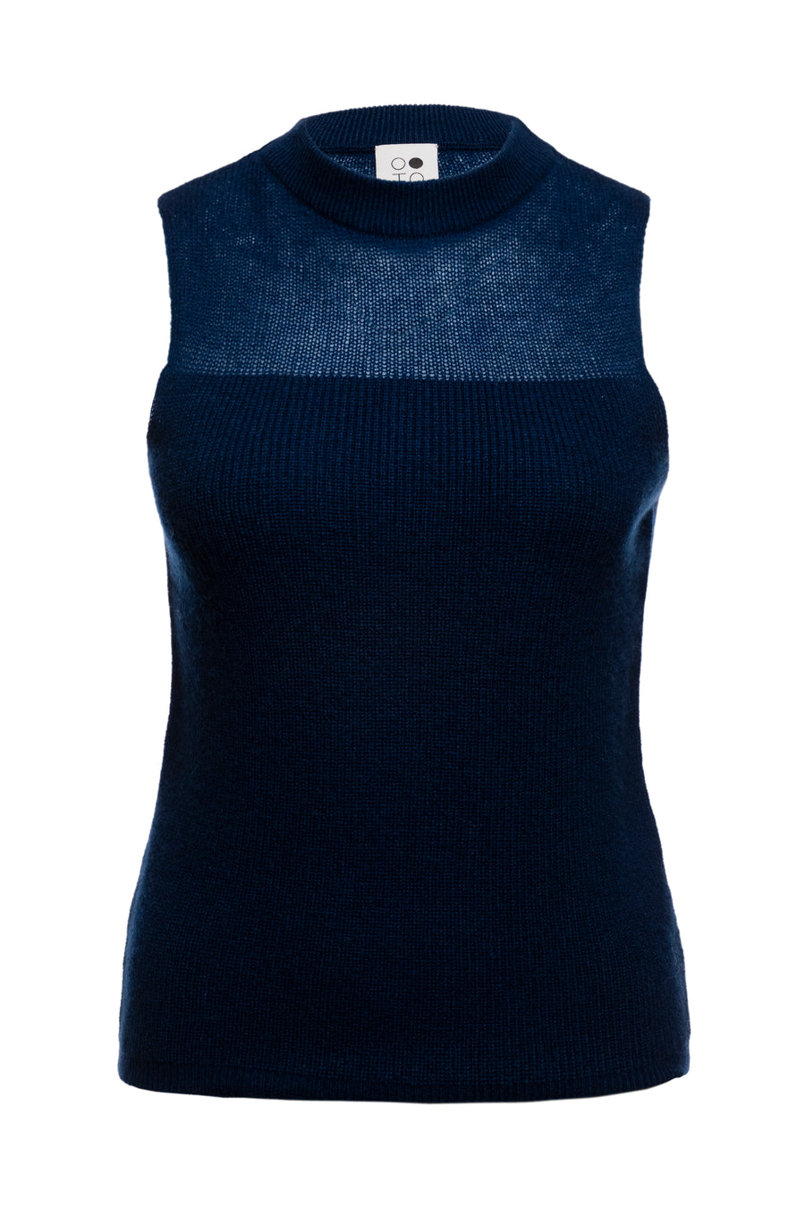 Navy Coral Sleeveless Block Intarsia Top