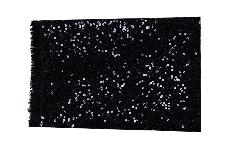 Black Scattered Sequins Embroidered Cashmere Scarf