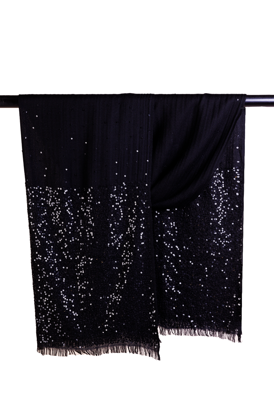 Black Scattered Sequins Embroidered Cashmere Scarf