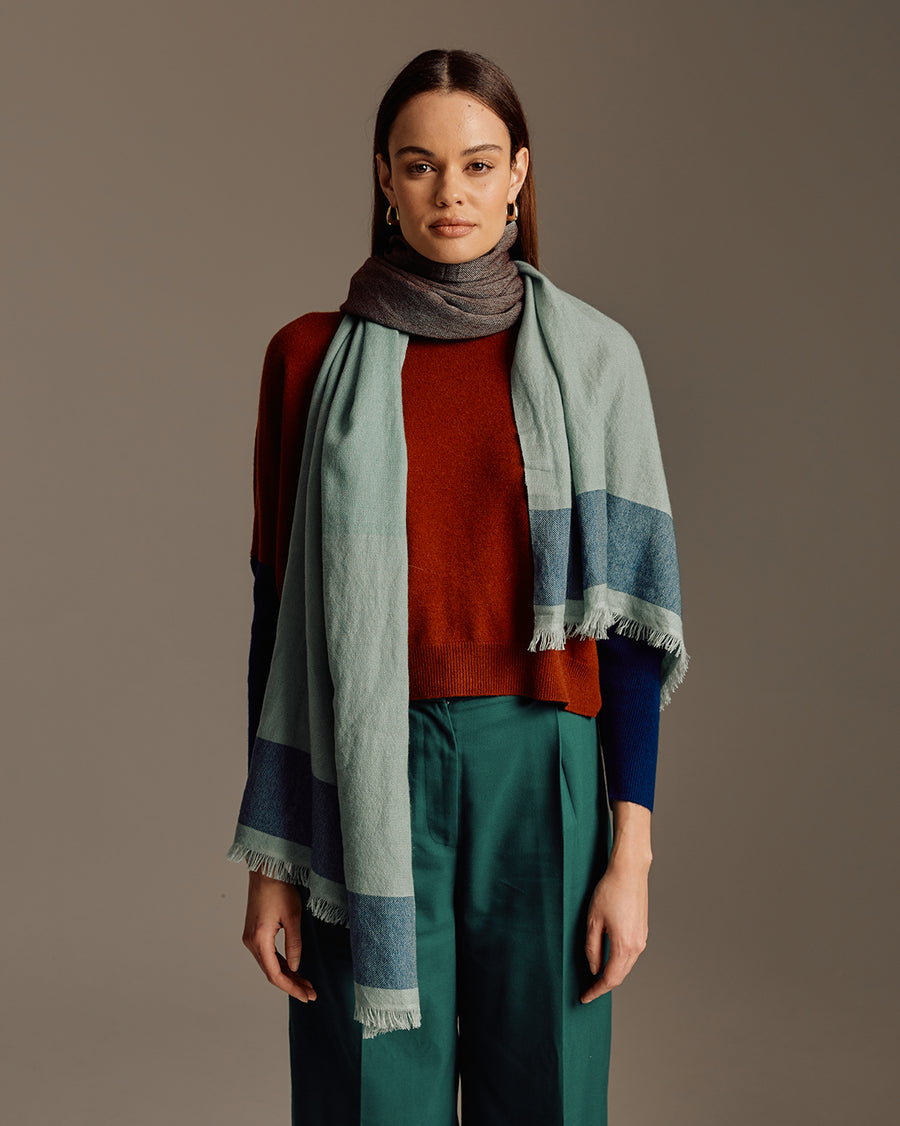 Block Stripe Yarn Dyed Cashmere Scarf | Tara Oriental