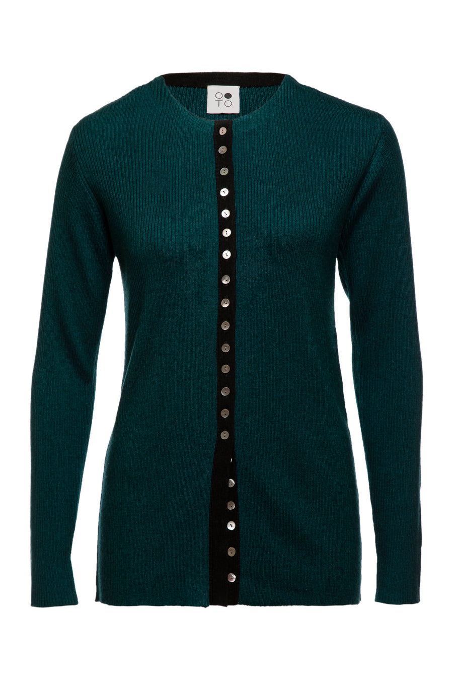 Teal with Black Amber Body Fitted Button Cardigan