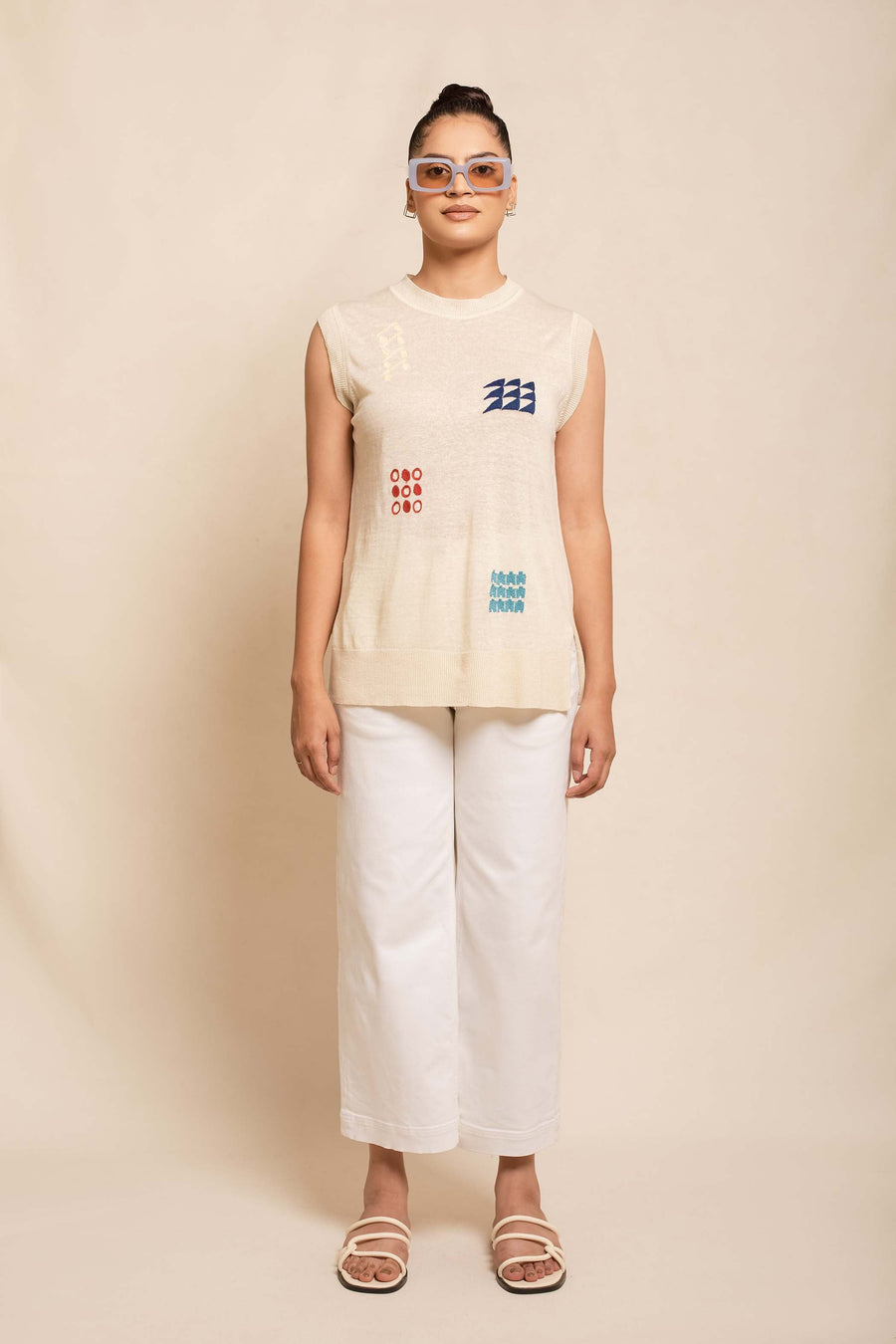 Women's Linen Textured Embroidered Top