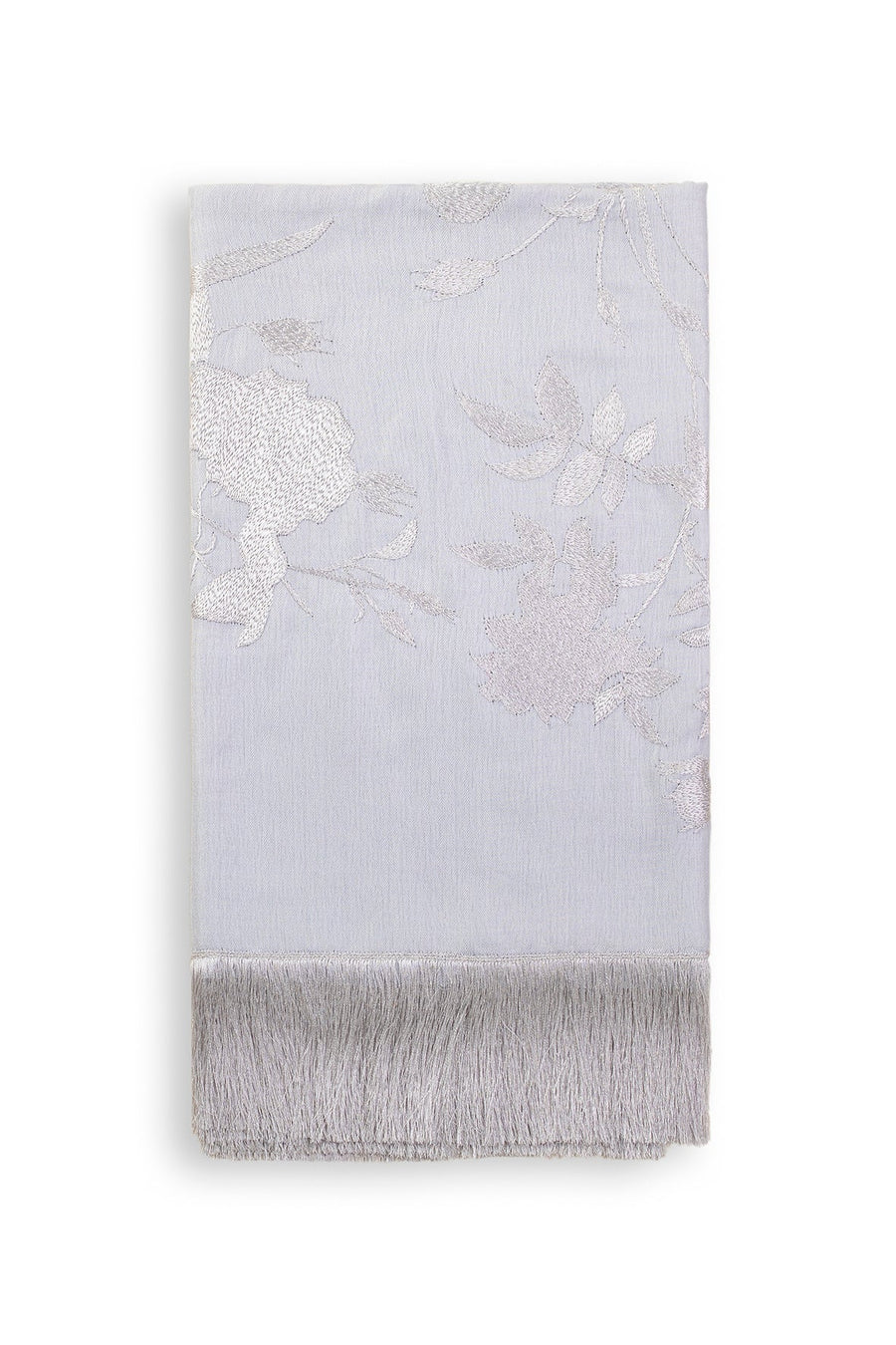 Floral Embroidered Scarf with Silk Tassels