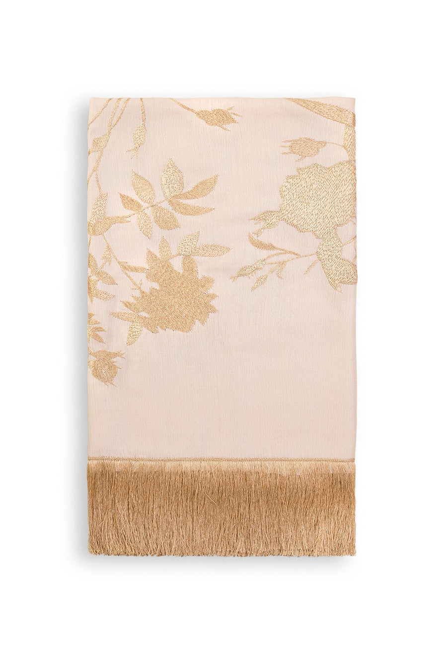 Floral Embroidered Scarf with Silk Tassels