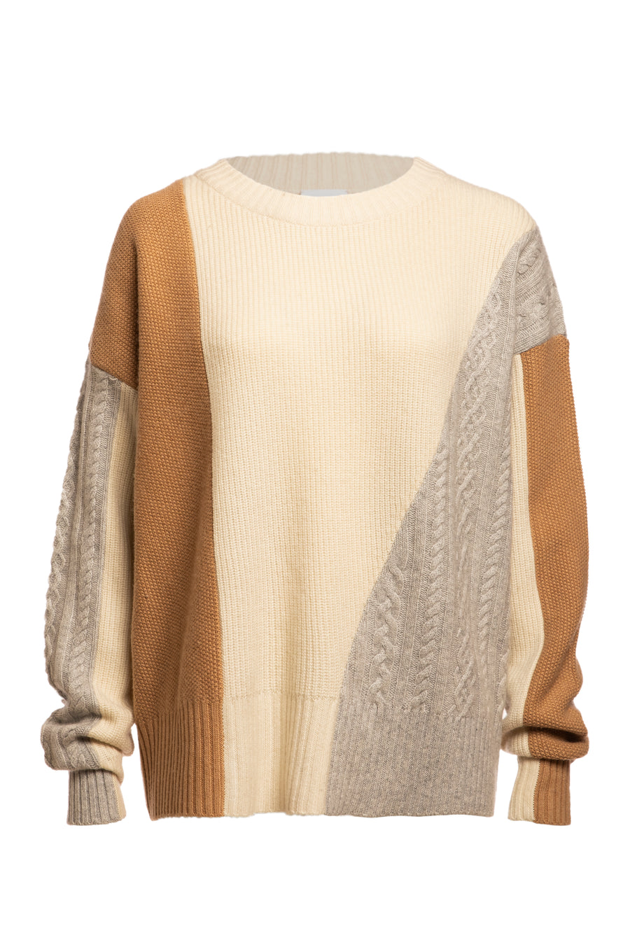 White/Camel/Grey Citrine Color Block Oversized Sweater