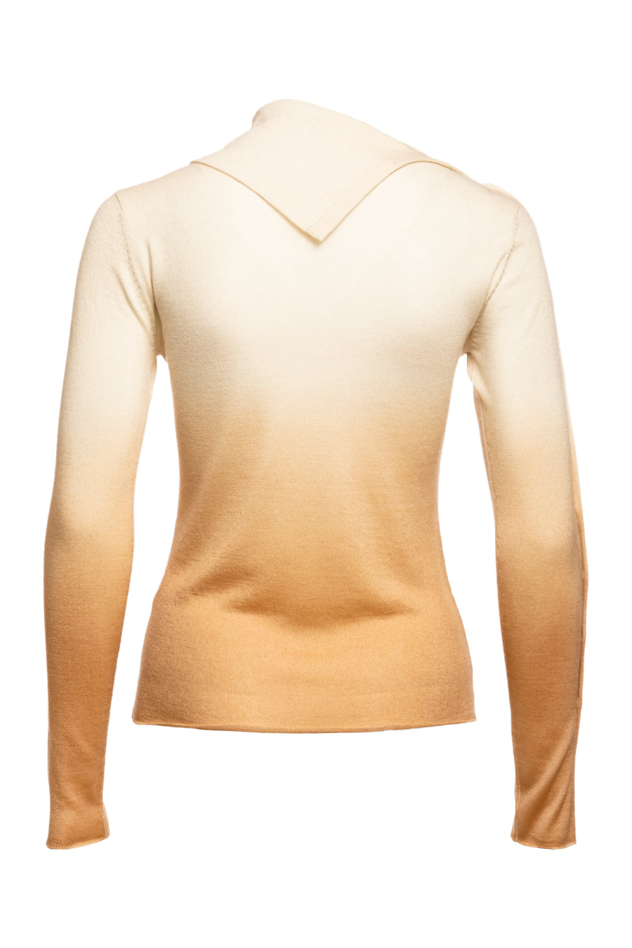 White/Camel Ombre Pearl Body Fitted Flap Turtle Neck Textured Top