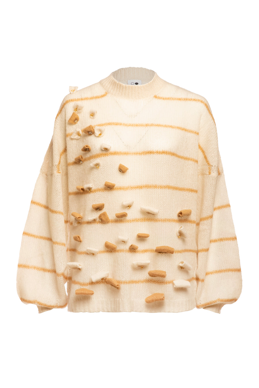 White/Camel Opal Loose fit Embroidered Sweater