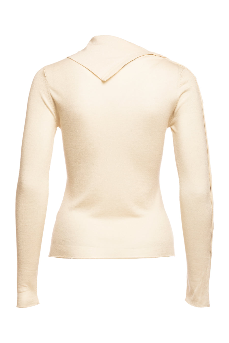White Pearl Body Fitted Flap Turtle Neck Textured Top