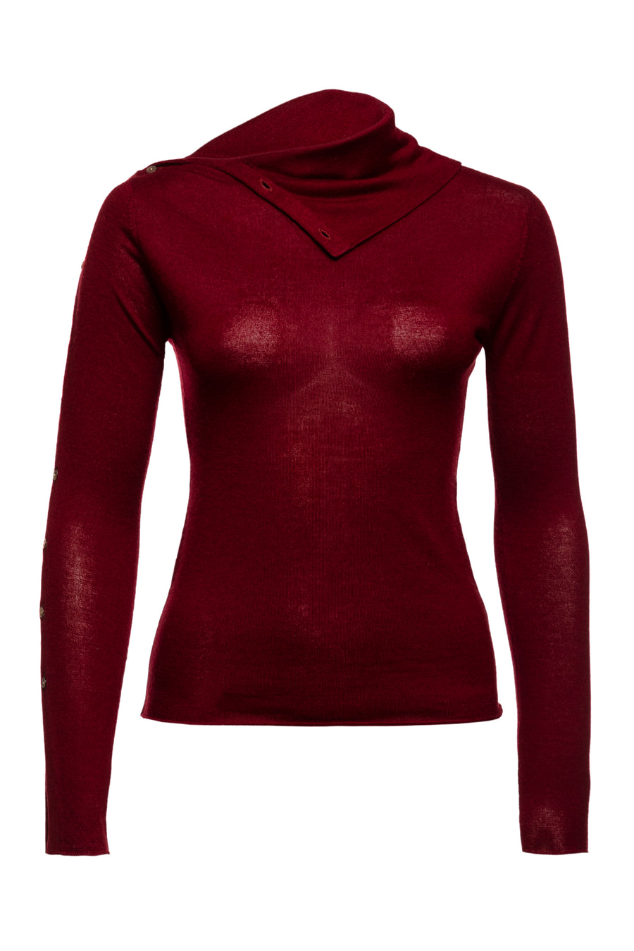 Wine Pearl Body Fitted Flap Turtle Neck Textured Top