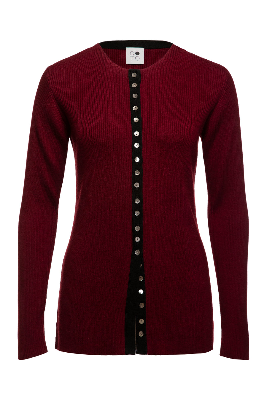 Wine with Black Amber Body Fitted Button Cardigan