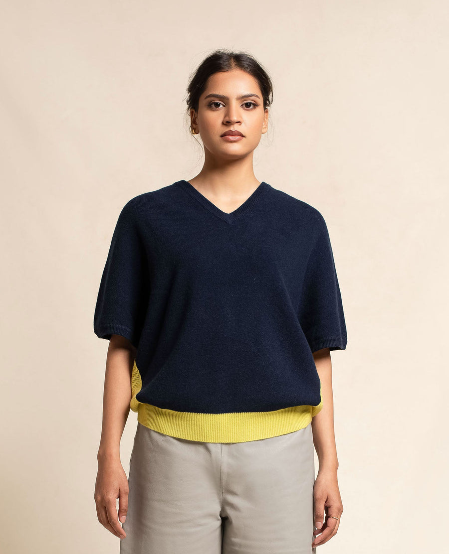 Women's Cashmere Block Knitted Top