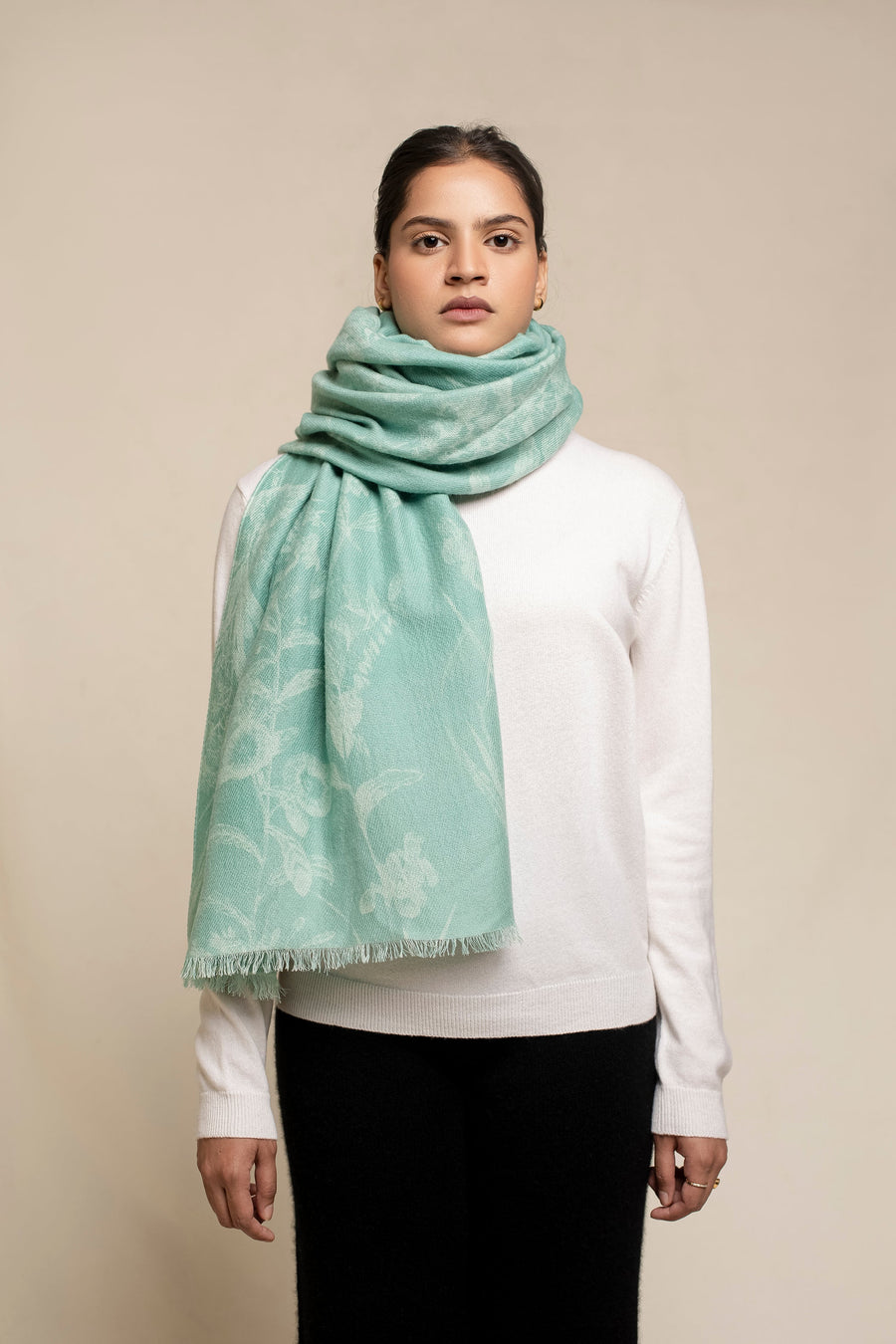 Modern Flower Printed Woven Cashmere Scarf