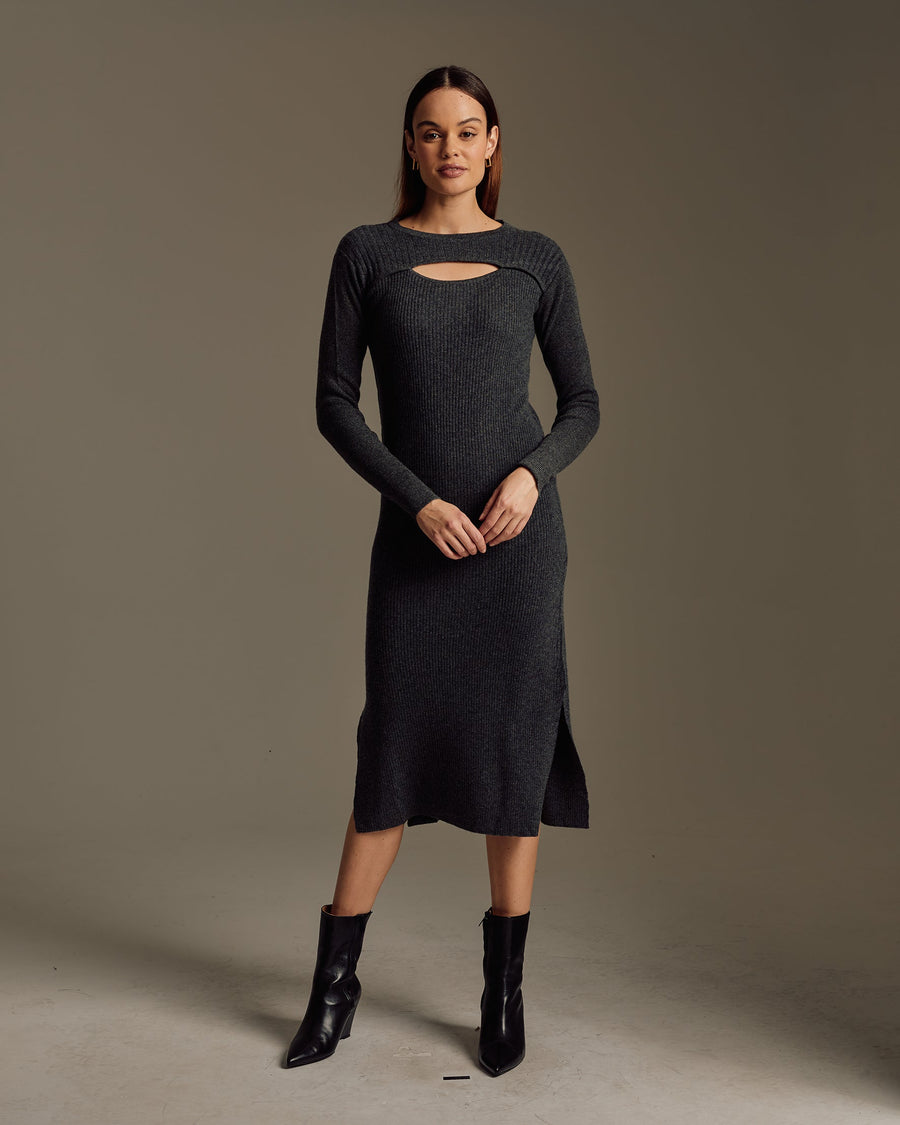 Women's Wool Cashmere Multi Ribbed Midi Dress