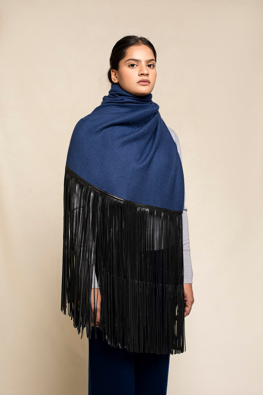 Leather Fringed Cashmere Scarf