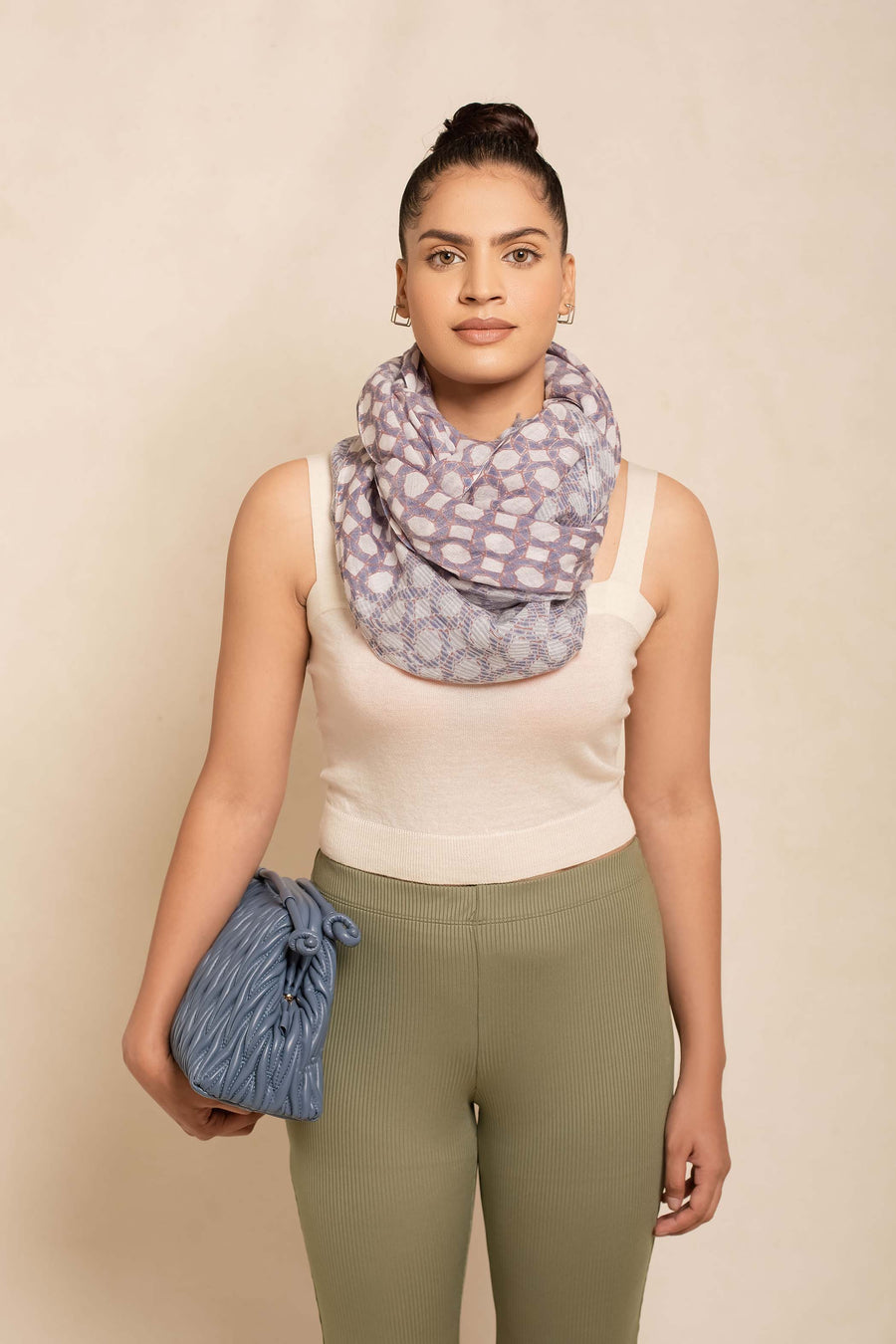 Natural Printed Nepali Geo Unisex Linen Scarf