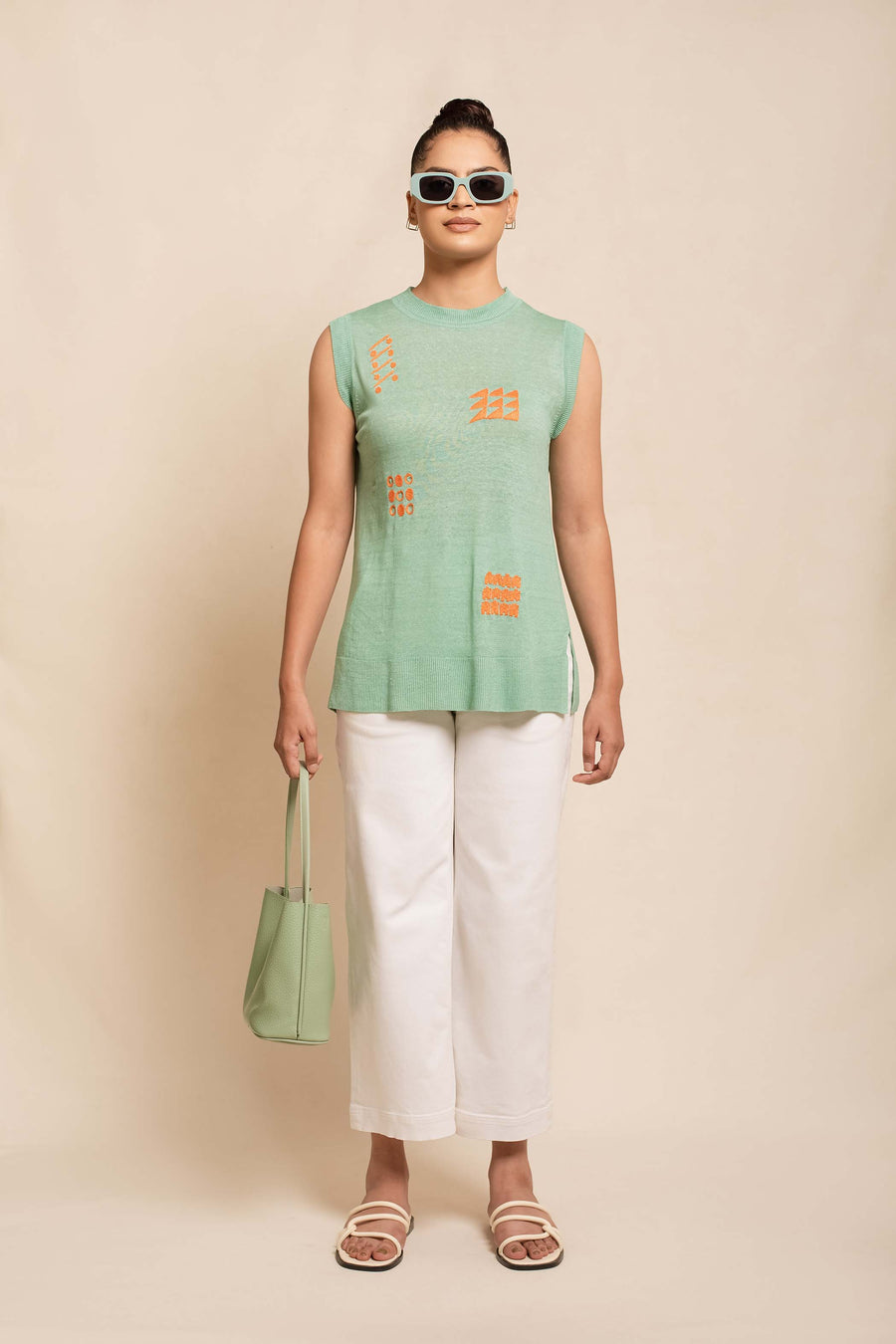 Women's Linen Textured Embroidered Top